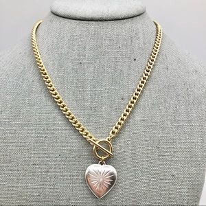 Lucky Brand Heart Pendant Gold Tone Necklace With Toggle Clasp